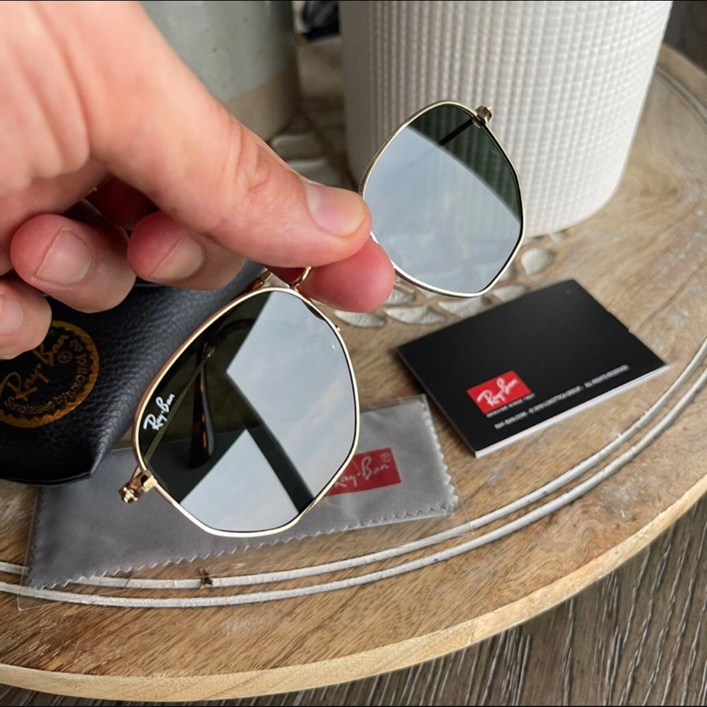 Hexagon 3548 ray ban gold lenses unisex Sunglasses